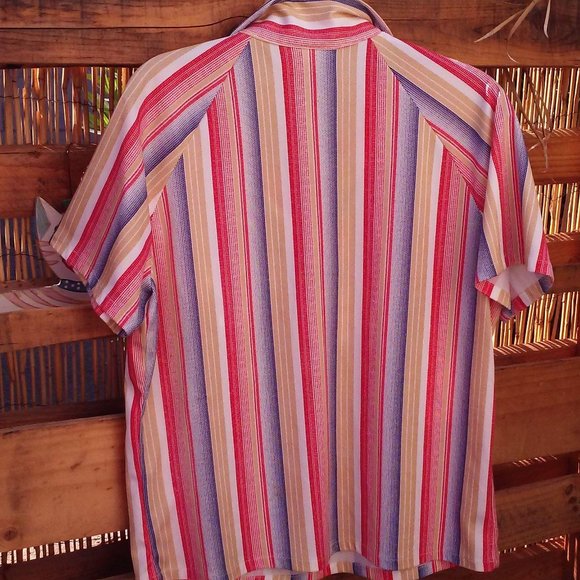 70s Ample Togs Raglan SSL Top Sz-L Striped Polyest - Picture 9 of 10